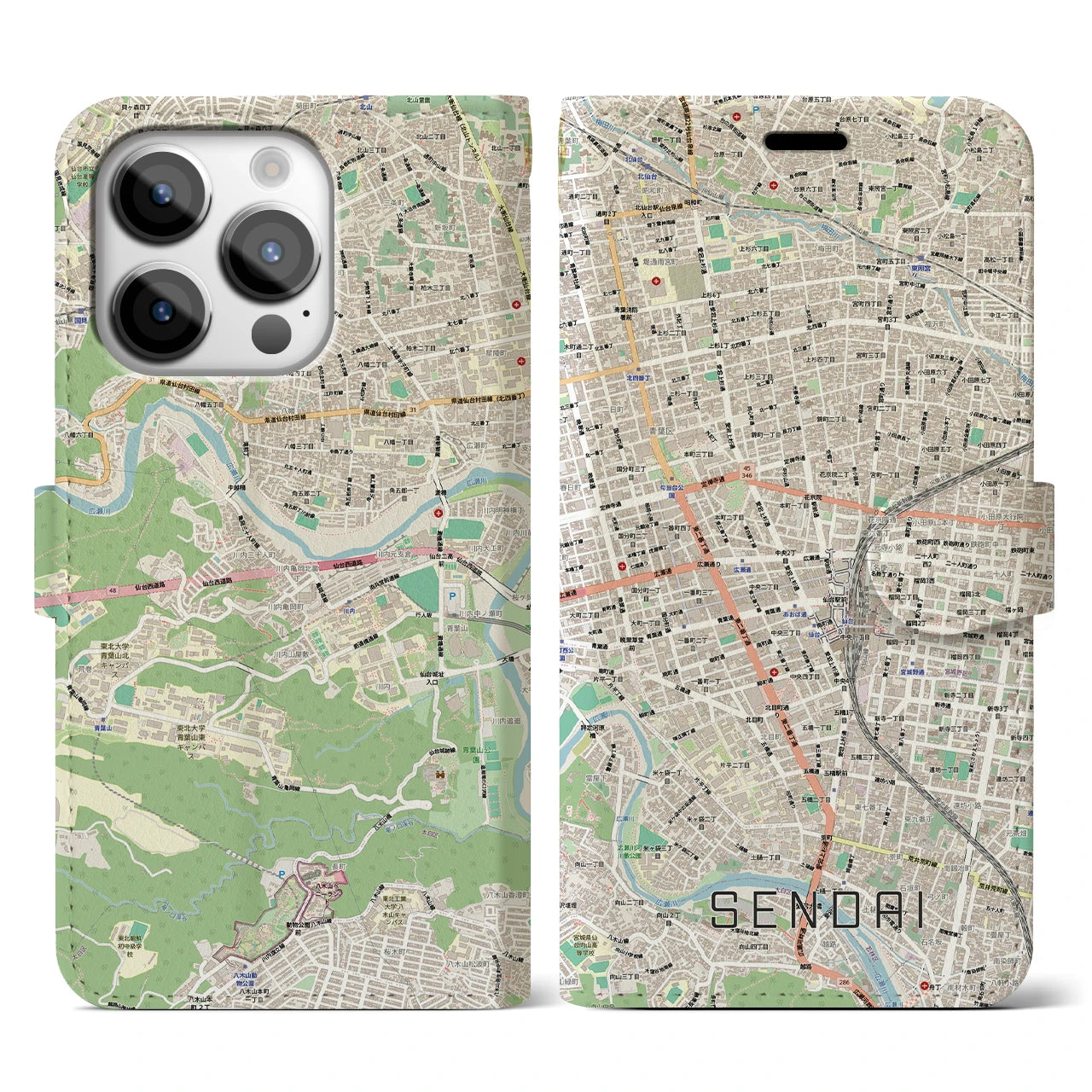 【仙台2(宮城県)】地図柄iPhoneケース(手帳タイプ)