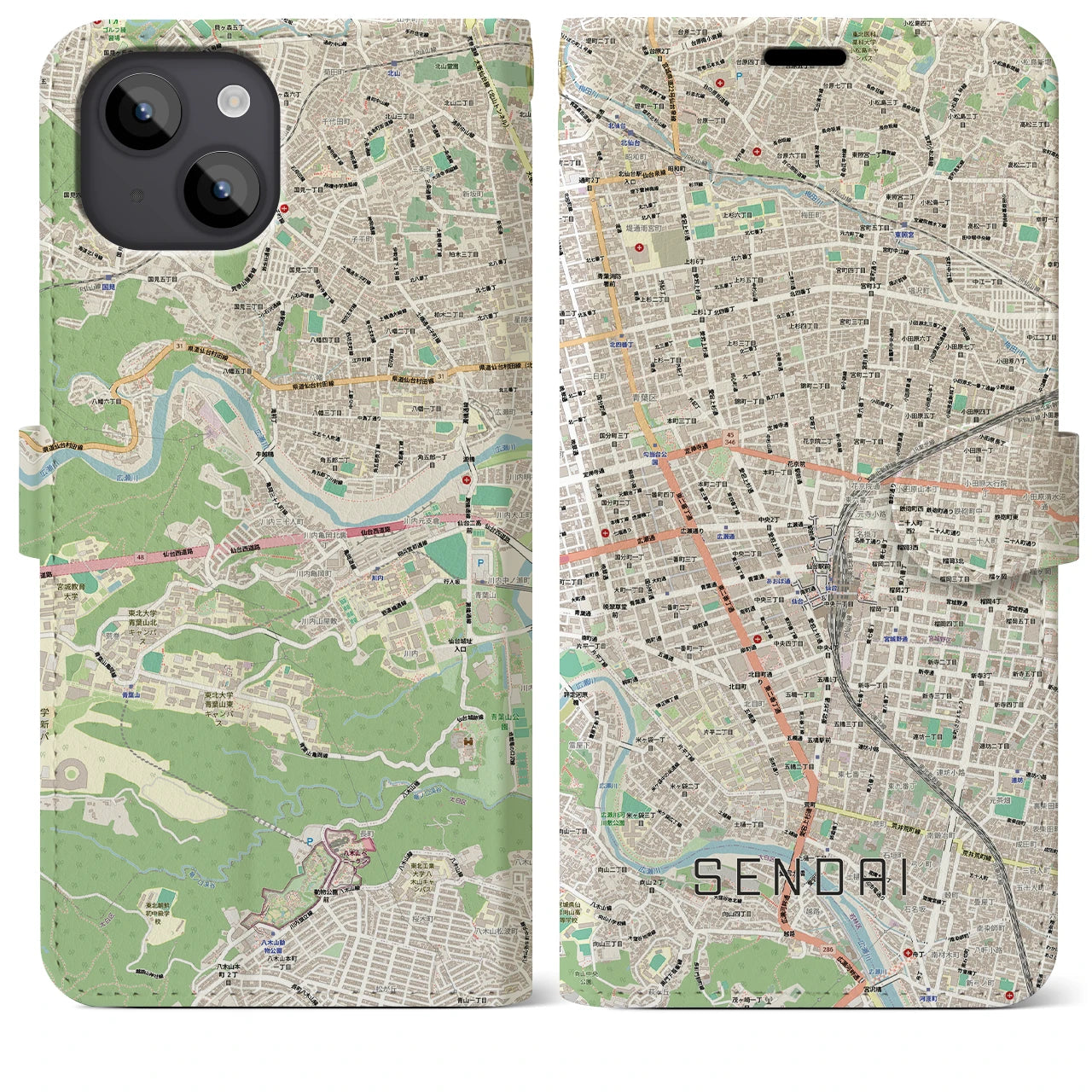 【仙台2(宮城県)】地図柄iPhoneケース(手帳タイプ)