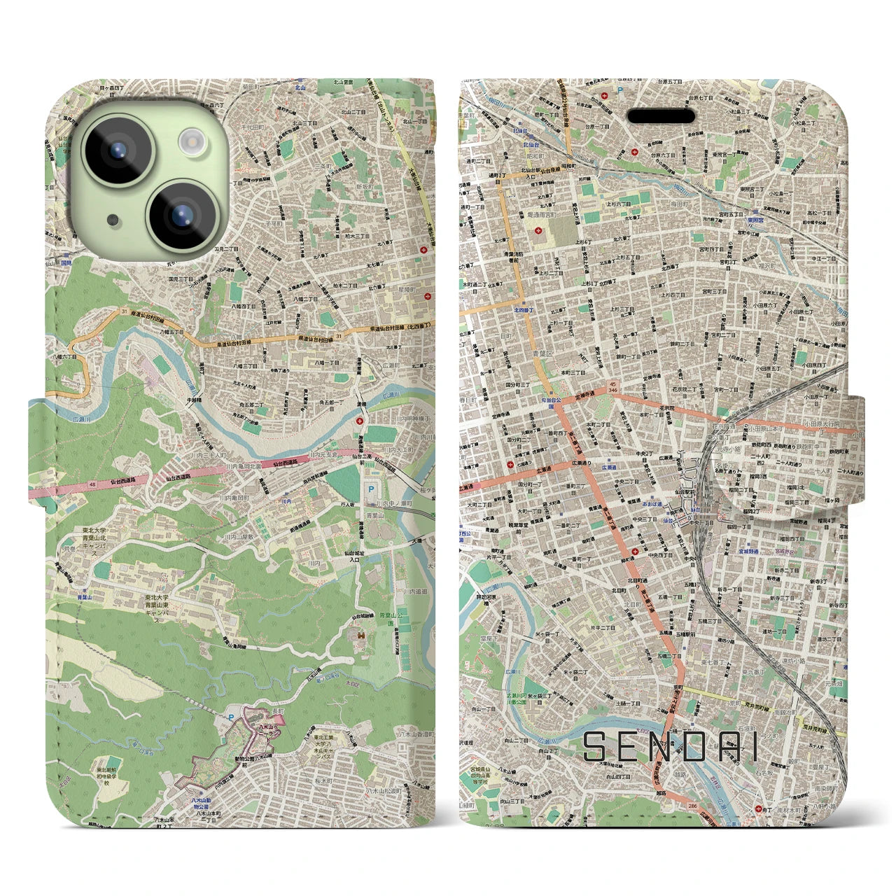 【仙台2(宮城県)】地図柄iPhoneケース(手帳タイプ)