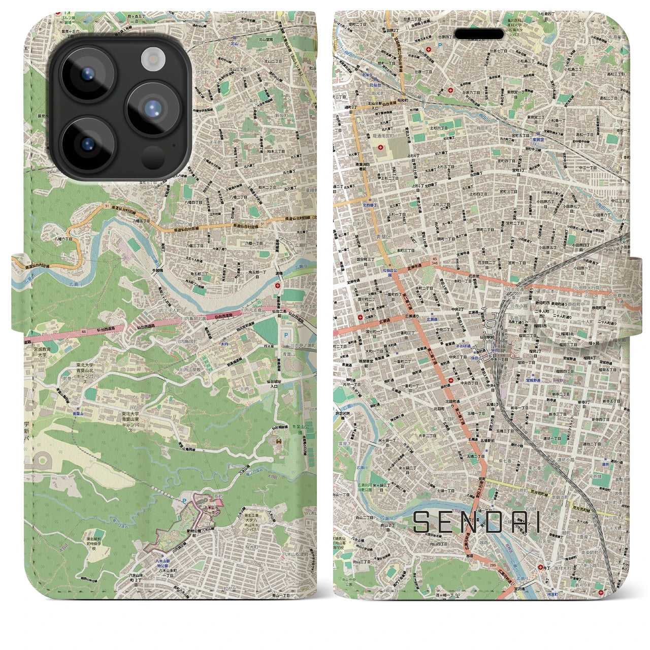 【仙台2(宮城県)】地図柄iPhoneケース(手帳タイプ)