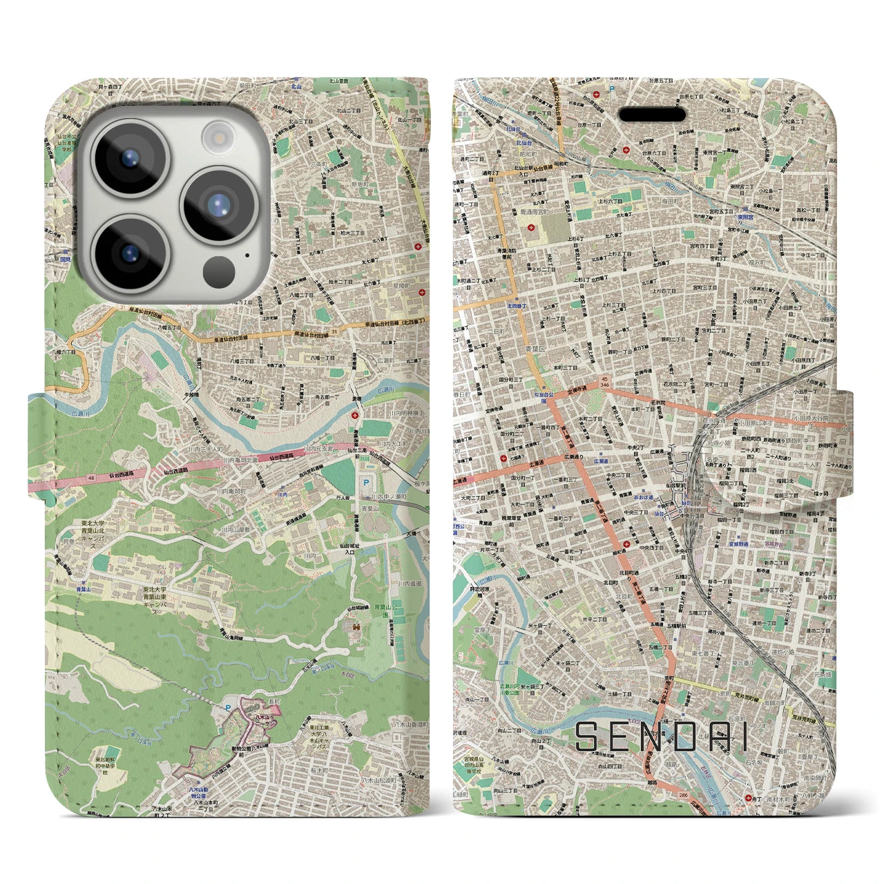 【仙台2(宮城県)】地図柄iPhoneケース(手帳タイプ)