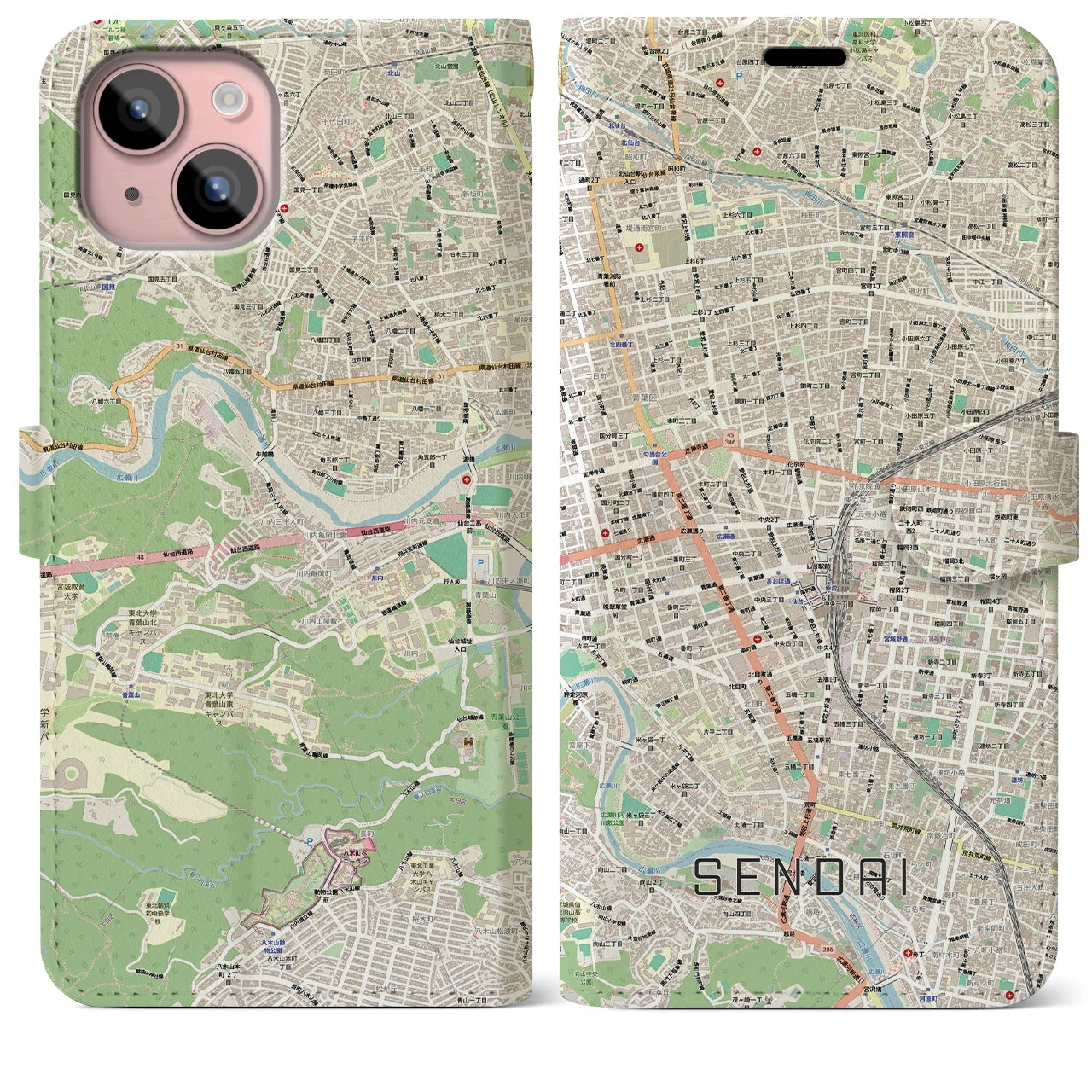 【仙台2(宮城県)】地図柄iPhoneケース(手帳タイプ)