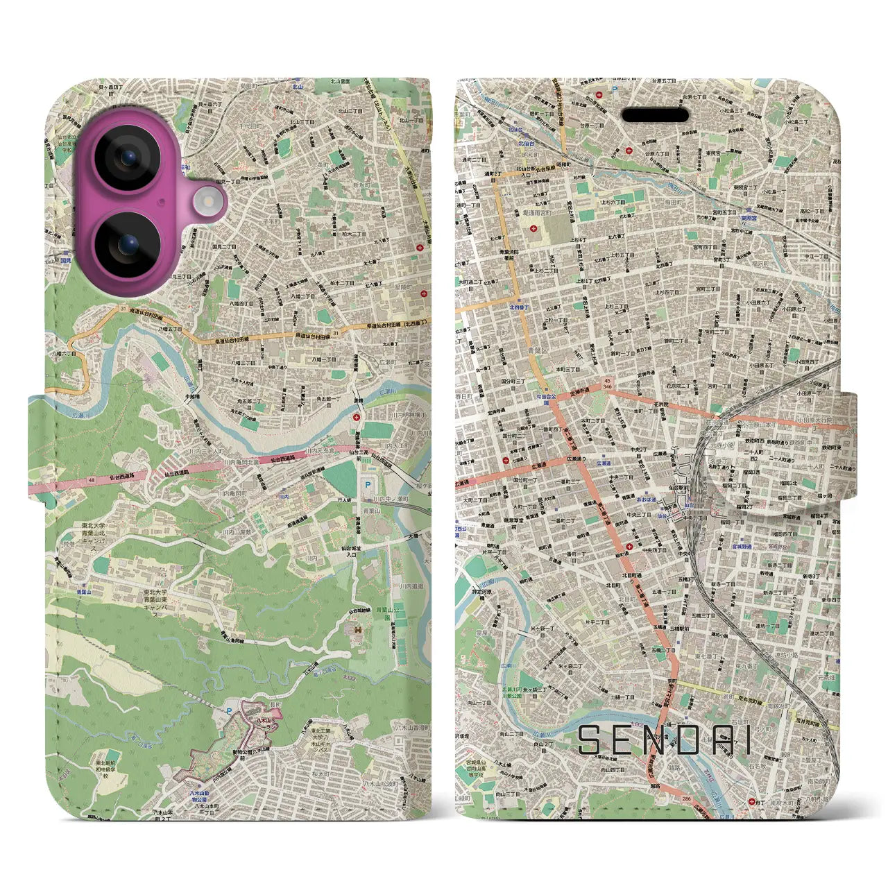 【仙台2(宮城県)】地図柄iPhoneケース(手帳タイプ)