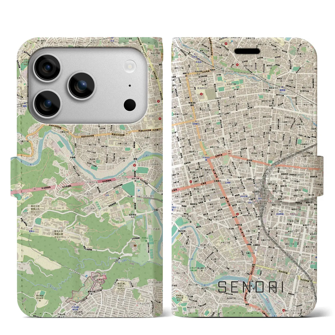 【仙台2(宮城県)】地図柄iPhoneケース(手帳タイプ)