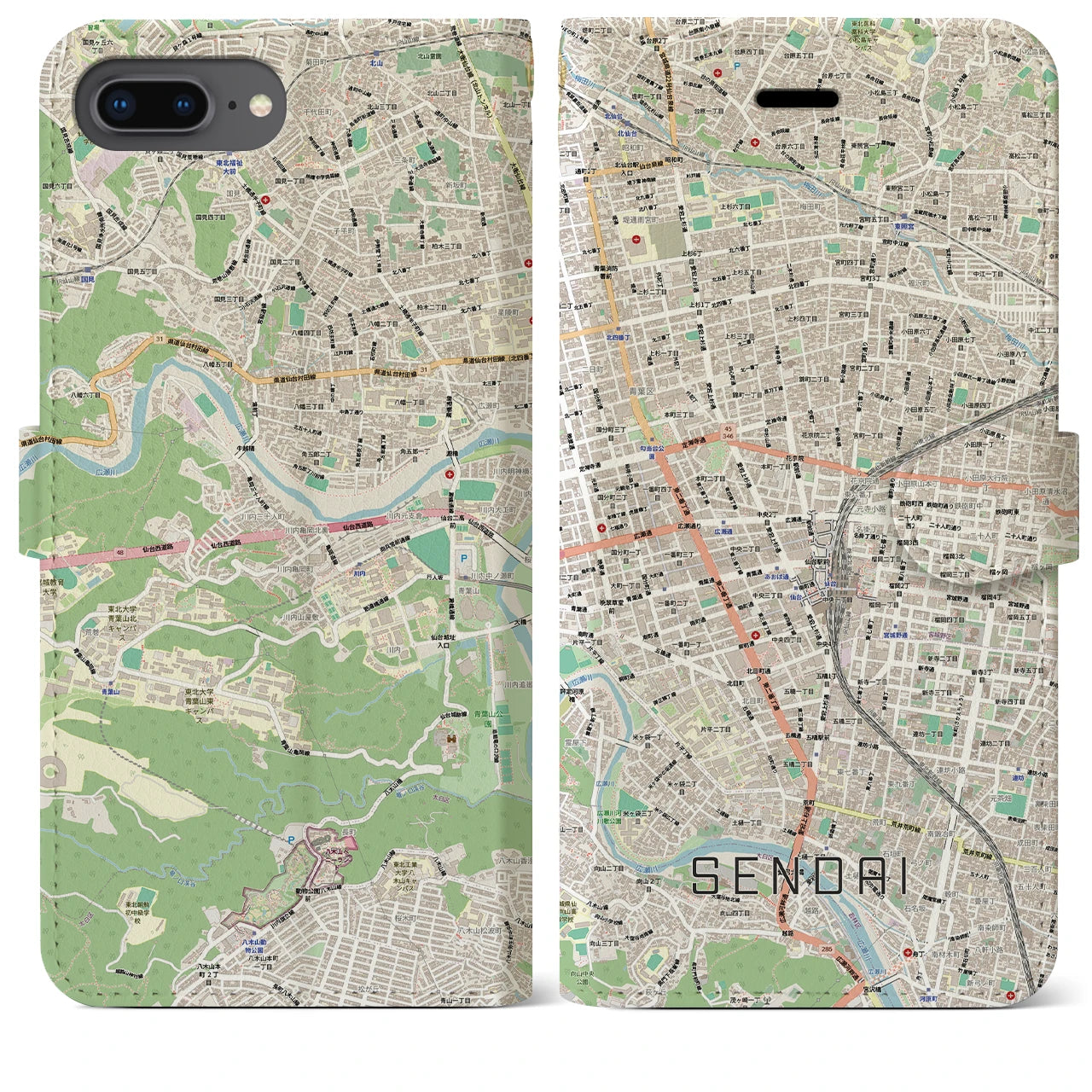 【仙台2(宮城県)】地図柄iPhoneケース(手帳タイプ)