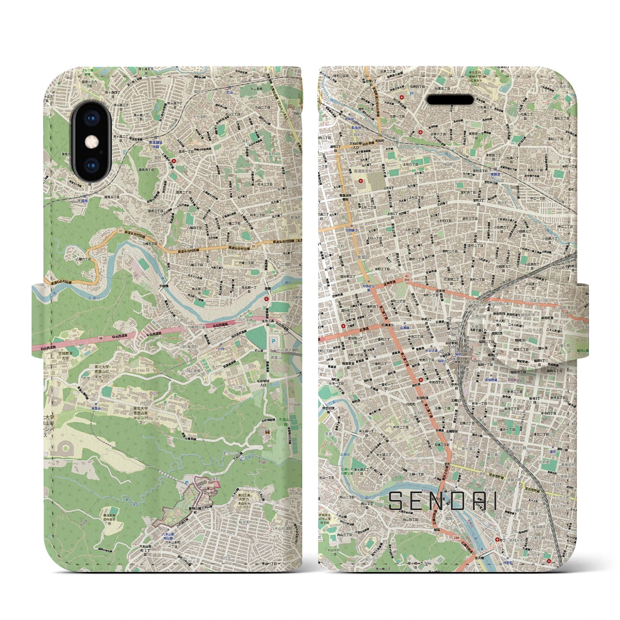 【仙台2(宮城県)】地図柄iPhoneケース(手帳タイプ)