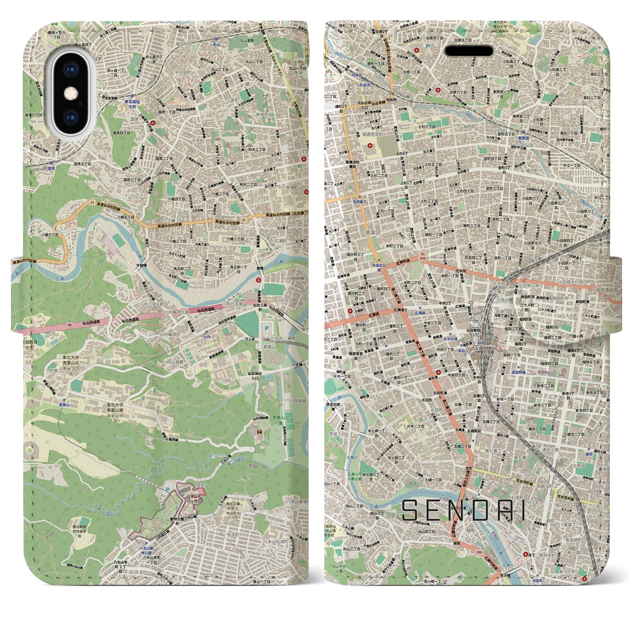 【仙台2(宮城県)】地図柄iPhoneケース(手帳タイプ)