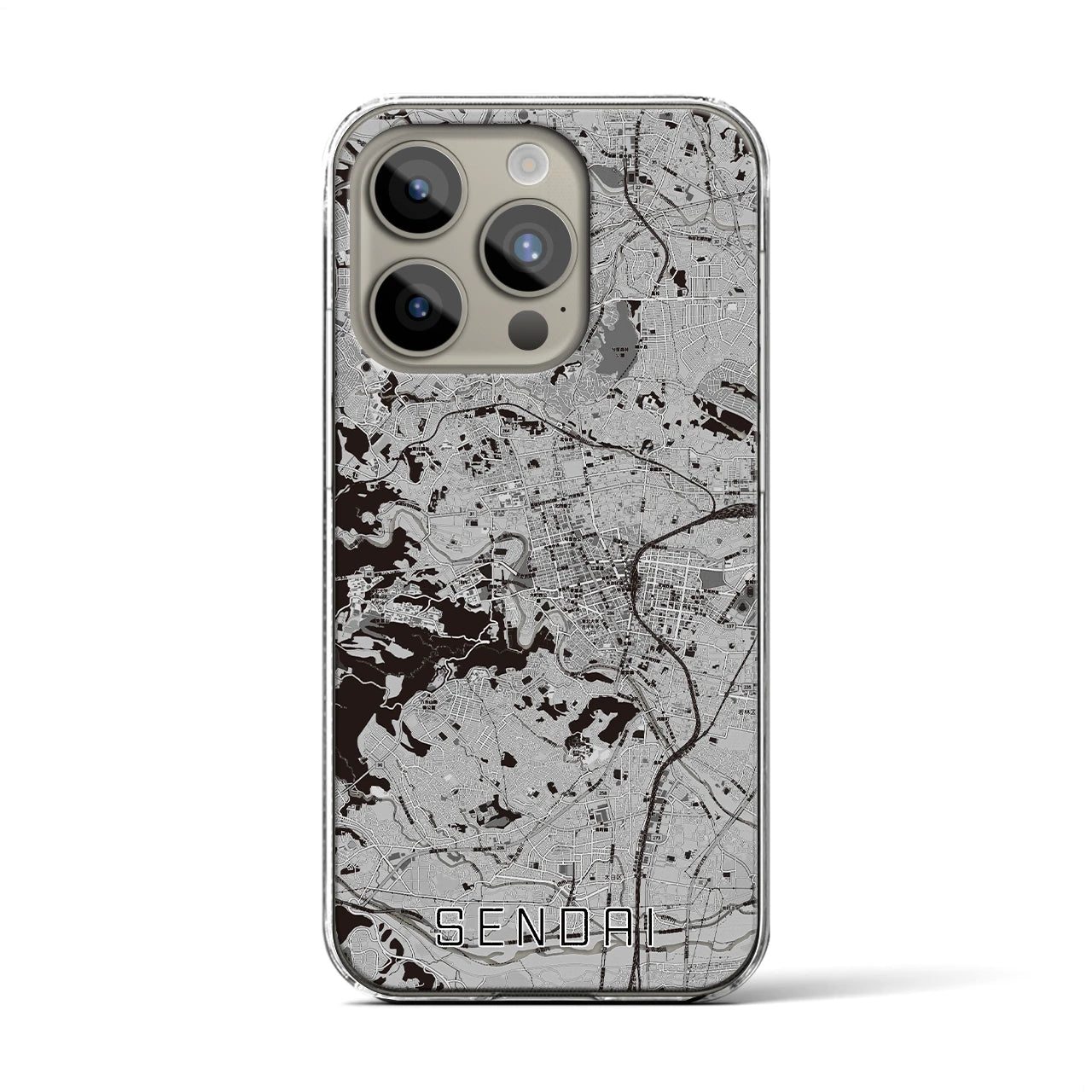 【仙台(宮城県)】地図柄iPhoneケース(クリアタイプ)モノトーン・iPhone 15 Pro 用