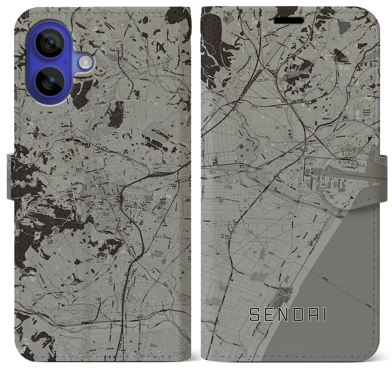 【仙台(宮城県)】地図柄iPhoneケース(手帳タイプ)モノトーン・iPhone 16 Pro Max 用
