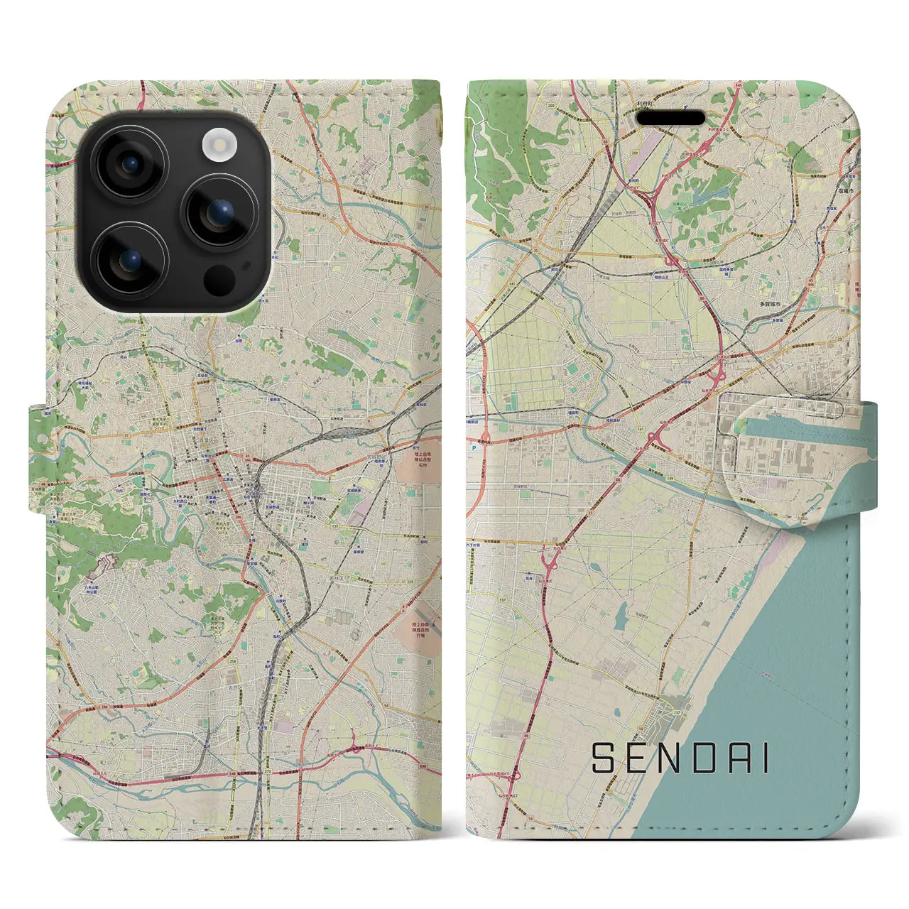【仙台(宮城県)】地図柄iPhoneケース(手帳タイプ)ナチュラル・iPhone 16 用