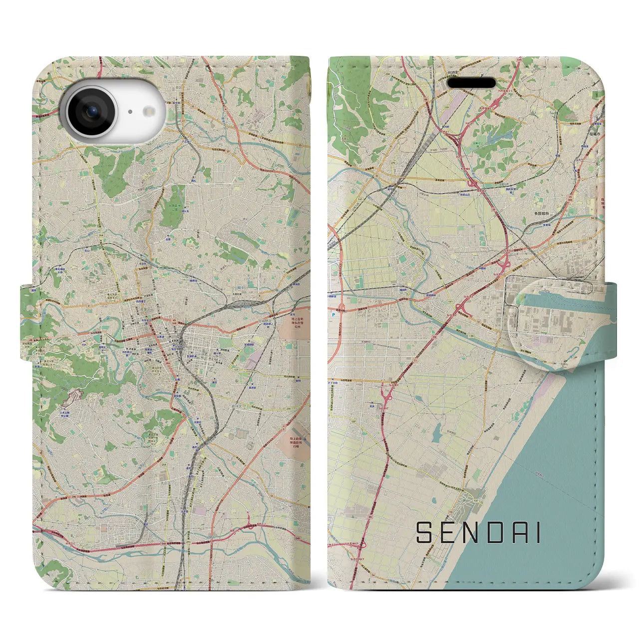 【仙台(宮城県)】地図柄iPhoneケース(手帳タイプ)