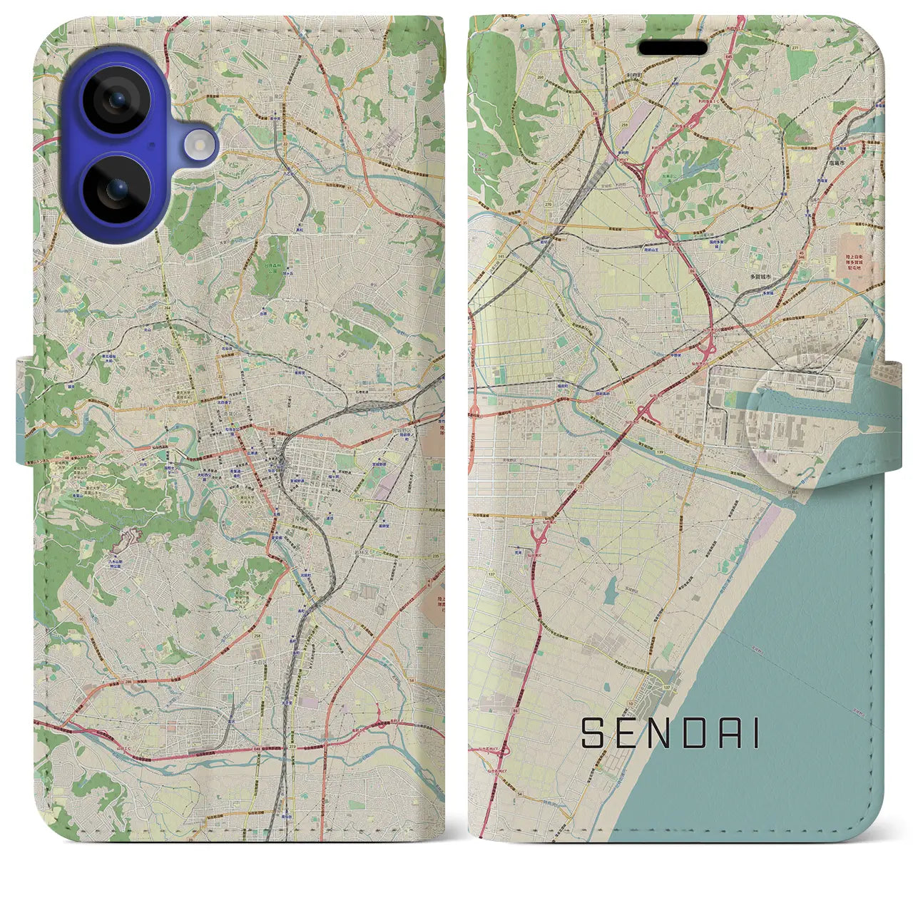 【仙台(宮城県)】地図柄iPhoneケース(手帳タイプ)ナチュラル・iPhone 16 Pro Max 用