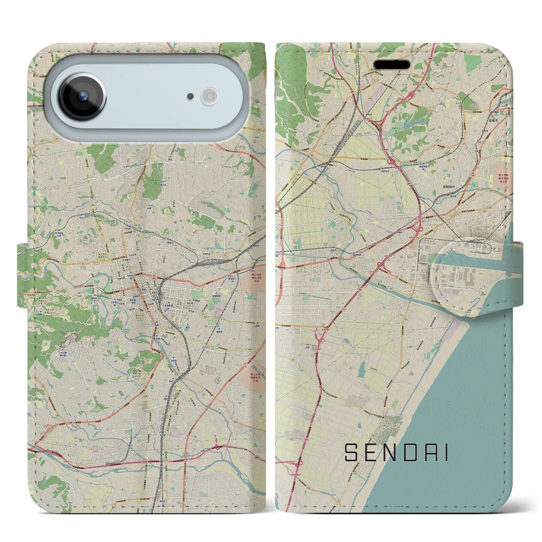 【仙台(宮城県)】地図柄iPhoneケース(手帳タイプ)ナチュラル・iPhone 17 Pro Max 用
