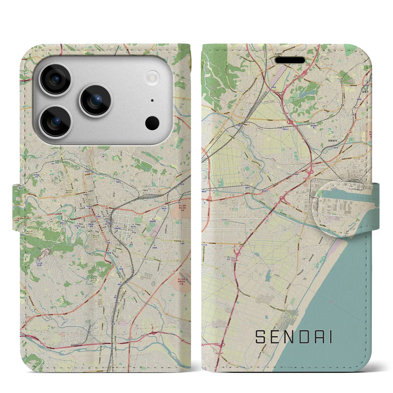 【仙台(宮城県)】地図柄iPhoneケース(手帳タイプ)