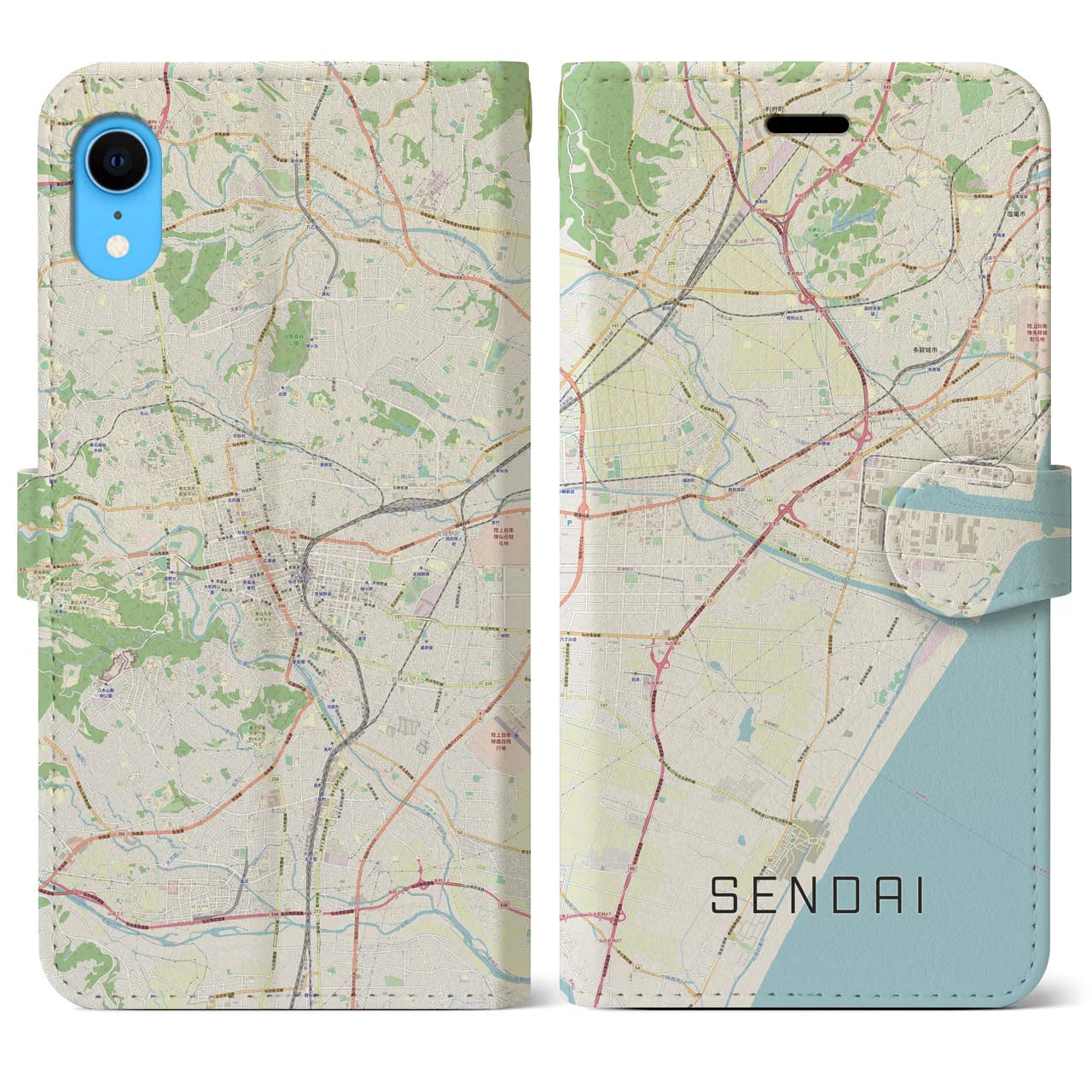 【仙台(宮城県)】地図柄iPhoneケース(手帳タイプ)ナチュラル・iPhone XR 用