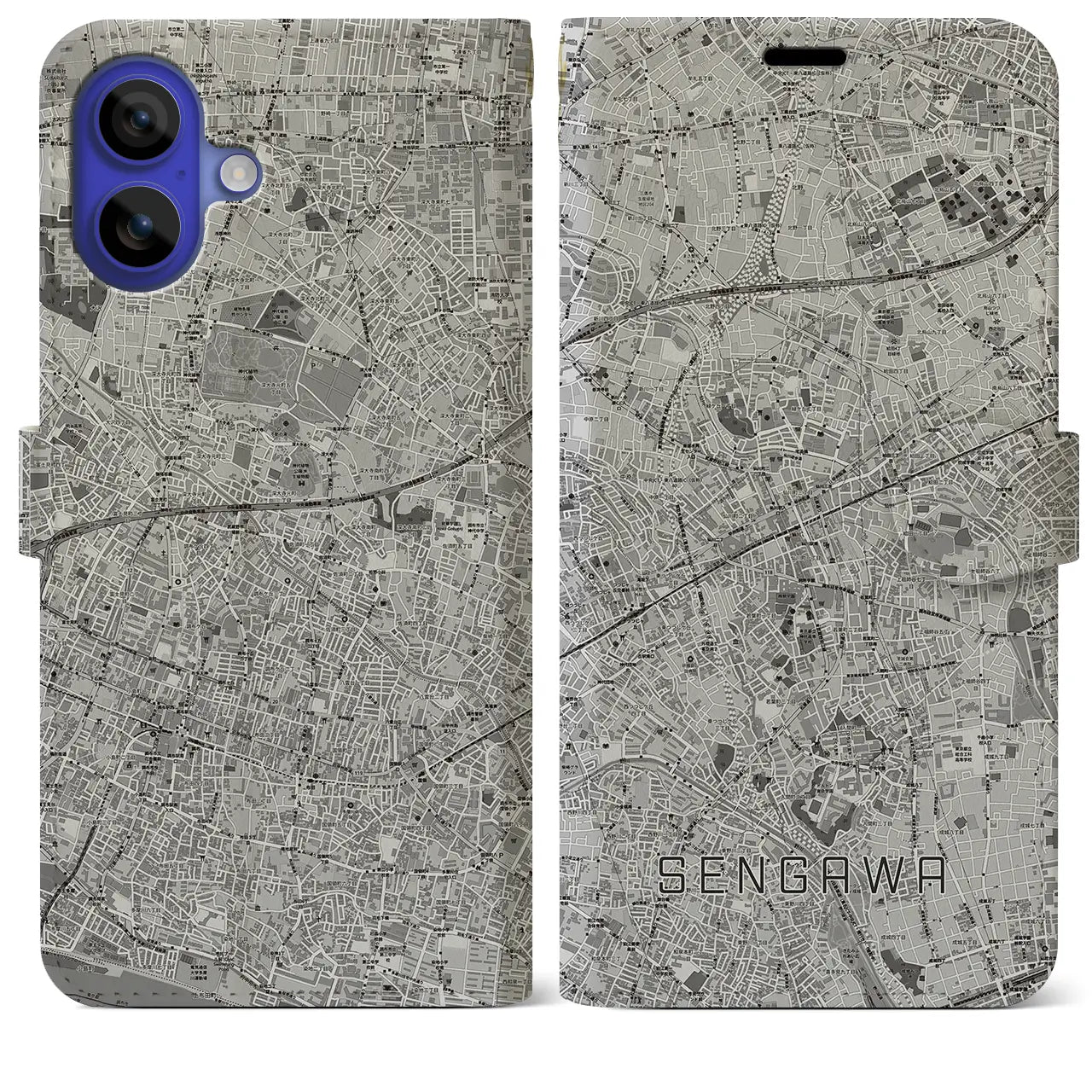 【仙川(東京都)】地図柄iPhoneケース(手帳タイプ)モノトーン・iPhone 16 Pro Max 用