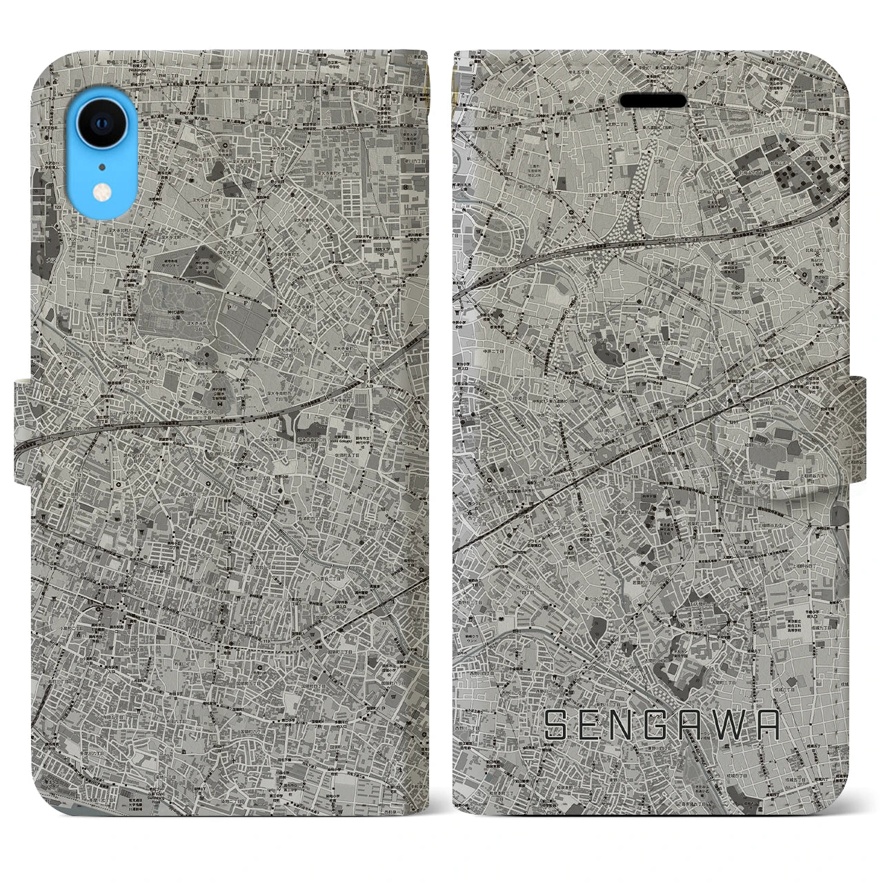 【仙川(東京都)】地図柄iPhoneケース(手帳タイプ)モノトーン・iPhone XR 用