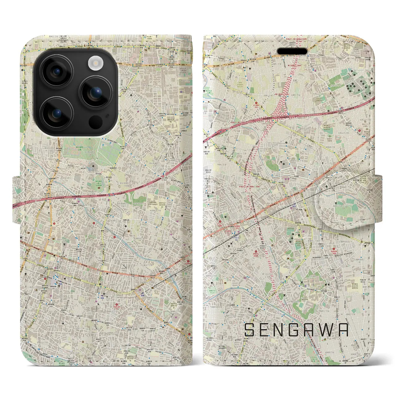 【仙川(東京都)】地図柄iPhoneケース(手帳タイプ)ナチュラル・iPhone 16 用