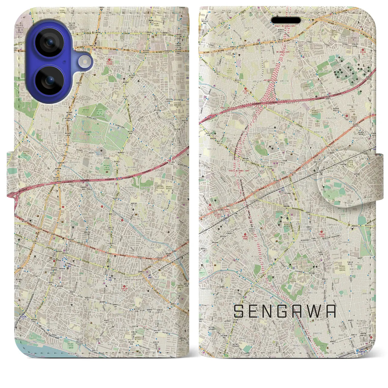 【仙川(東京都)】地図柄iPhoneケース(手帳タイプ)ナチュラル・iPhone 16 Pro Max 用