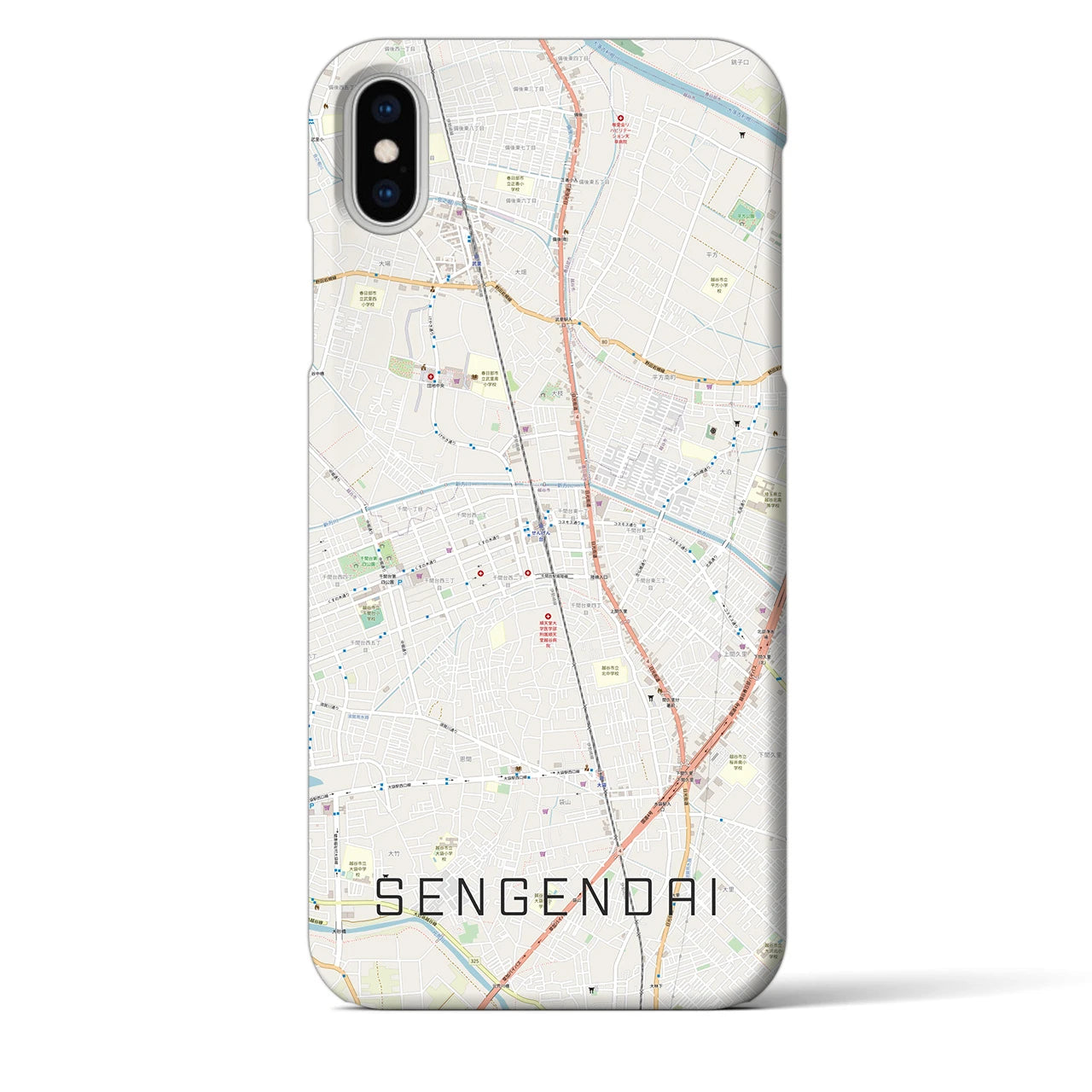 【せんげん台(埼玉県)】地図柄iPhoneケース(バックカバータイプ)