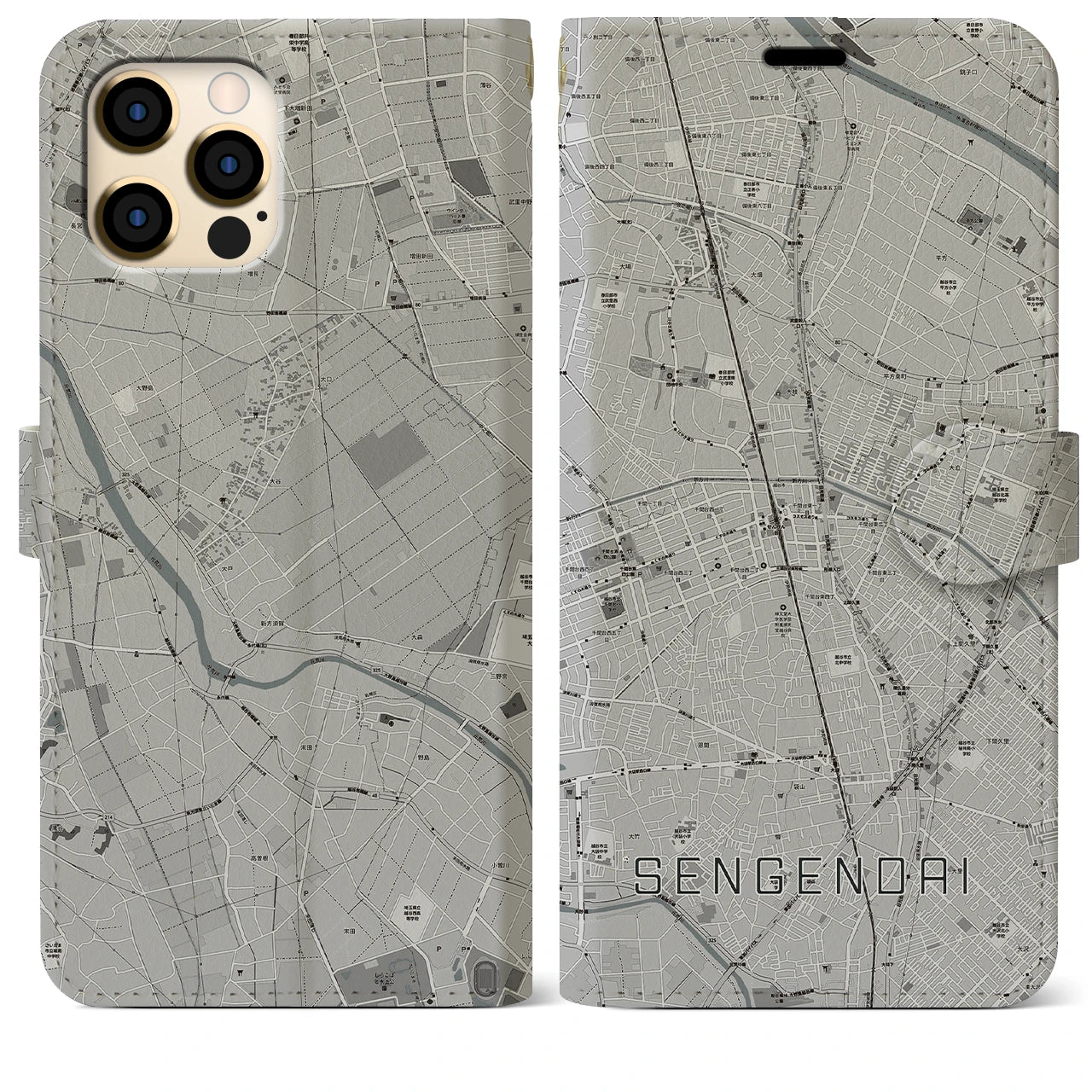 【せんげん台(埼玉県)】地図柄iPhoneケース(手帳タイプ)