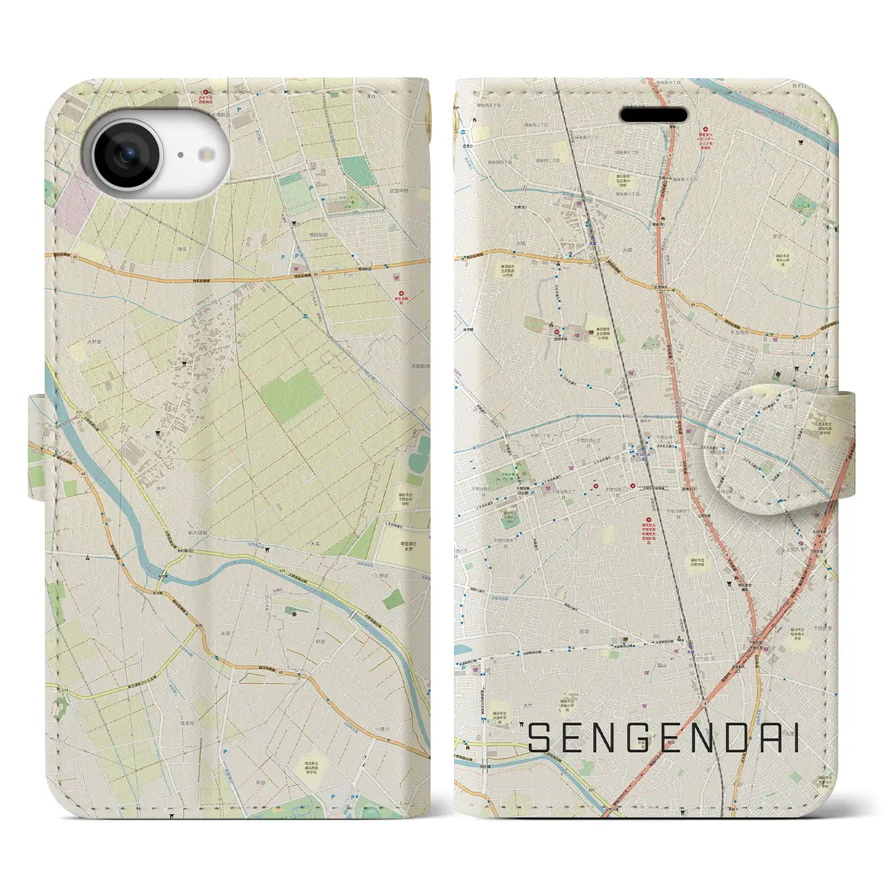 【せんげん台(埼玉県)】地図柄iPhoneケース(手帳タイプ)