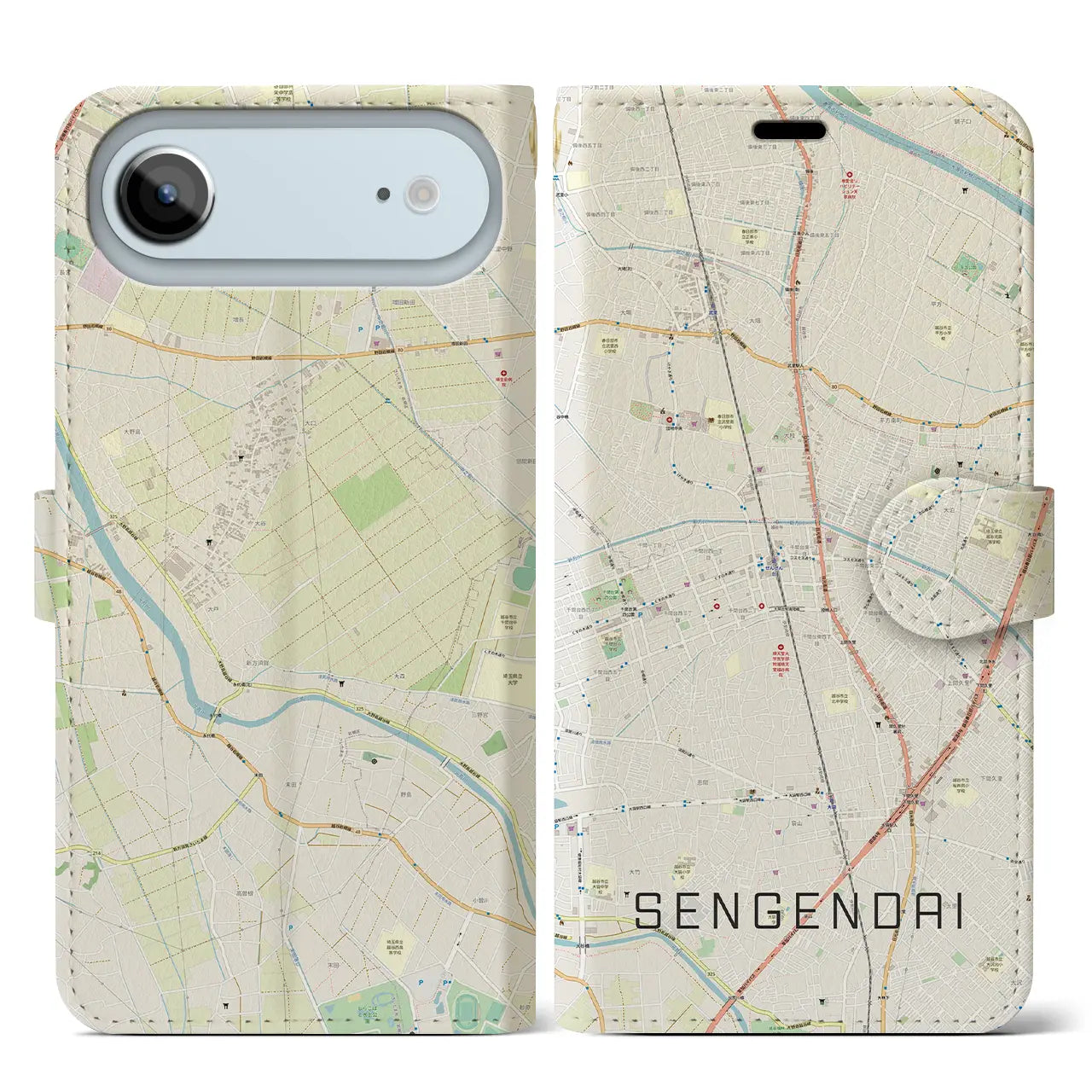 【せんげん台(埼玉県)】地図柄iPhoneケース(手帳タイプ)