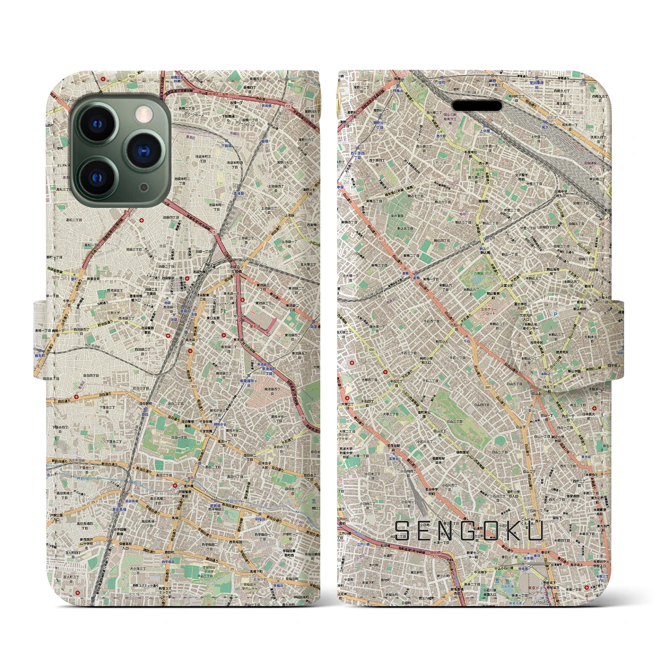 【千石(東京都)】地図柄iPhoneケース(手帳タイプ)