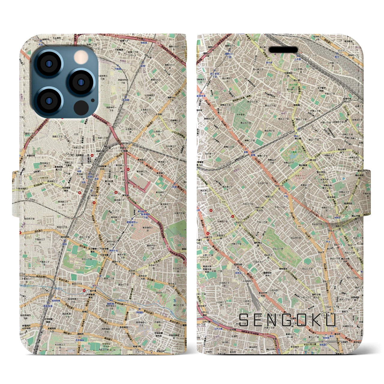 【千石(東京都)】地図柄iPhoneケース(手帳タイプ)