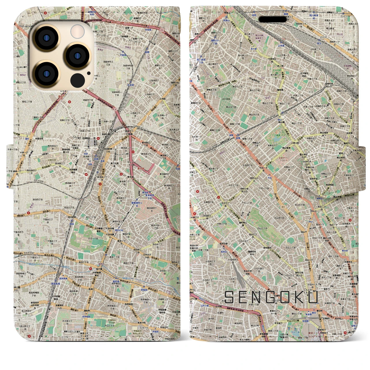【千石(東京都)】地図柄iPhoneケース(手帳タイプ)