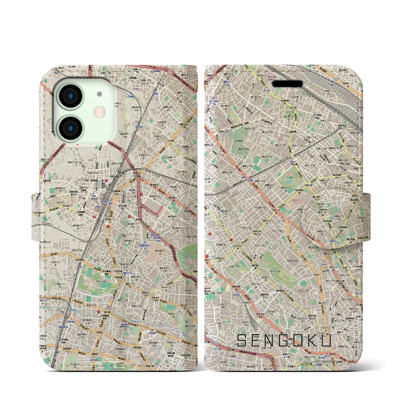 【千石(東京都)】地図柄iPhoneケース(手帳タイプ)
