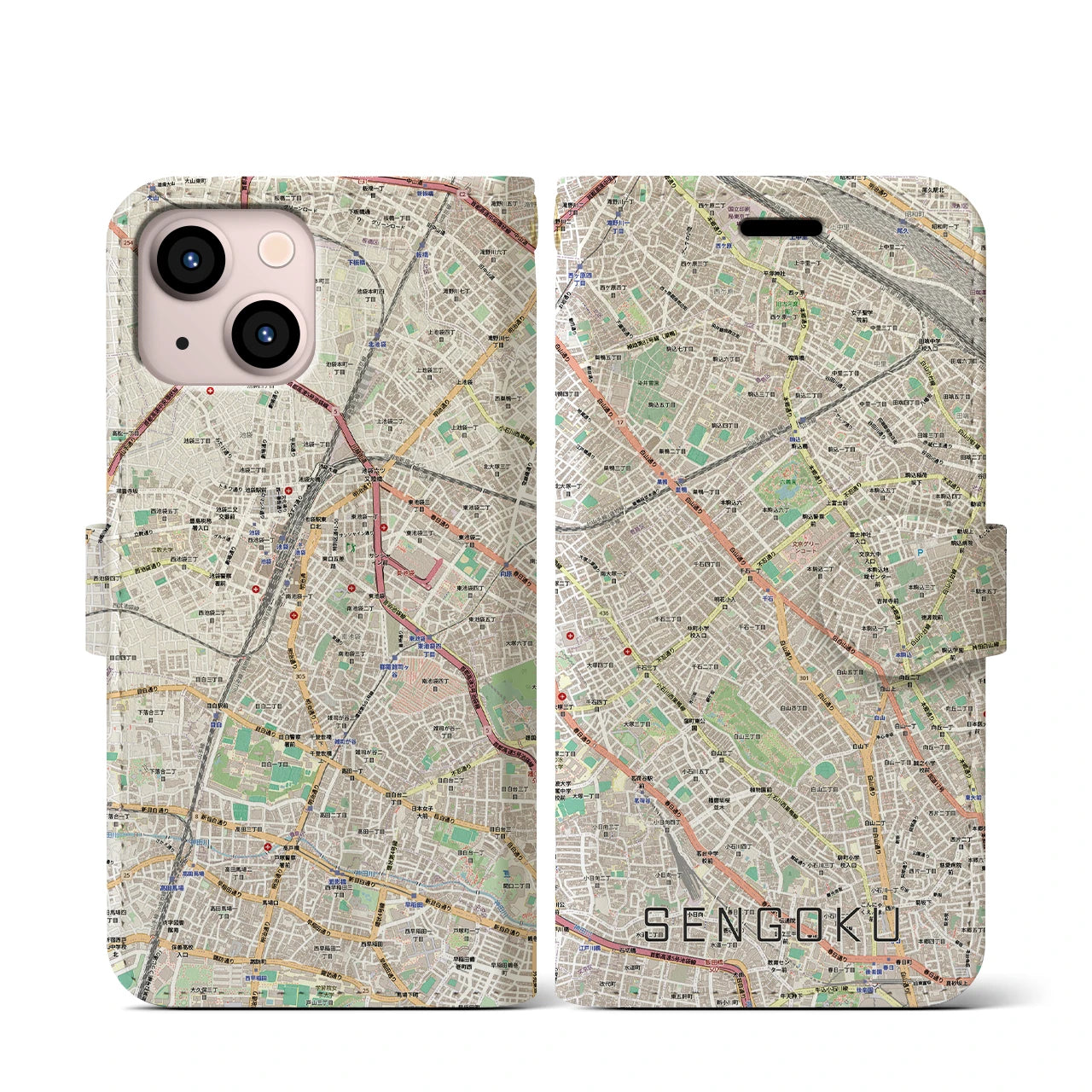 【千石(東京都)】地図柄iPhoneケース(手帳タイプ)