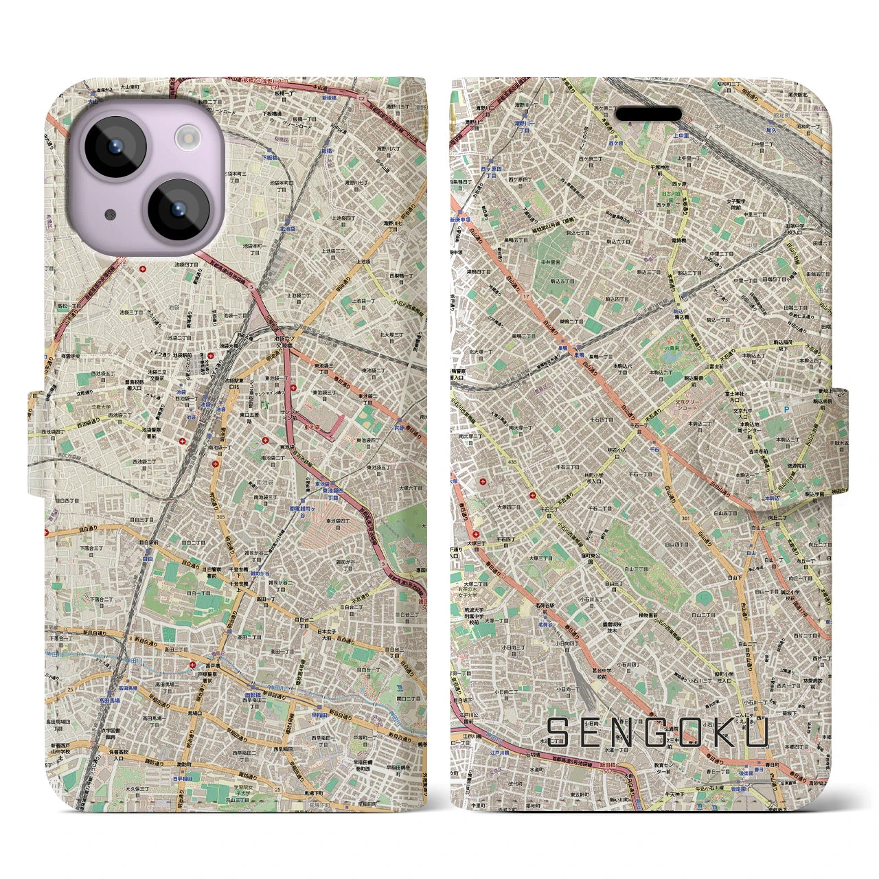 【千石(東京都)】地図柄iPhoneケース(手帳タイプ)