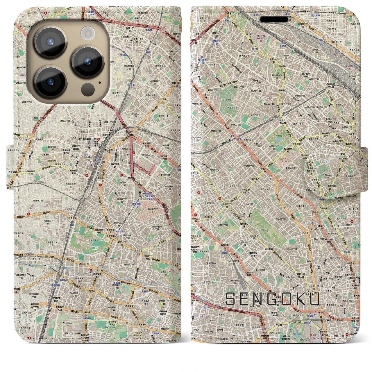 【千石(東京都)】地図柄iPhoneケース(手帳タイプ)