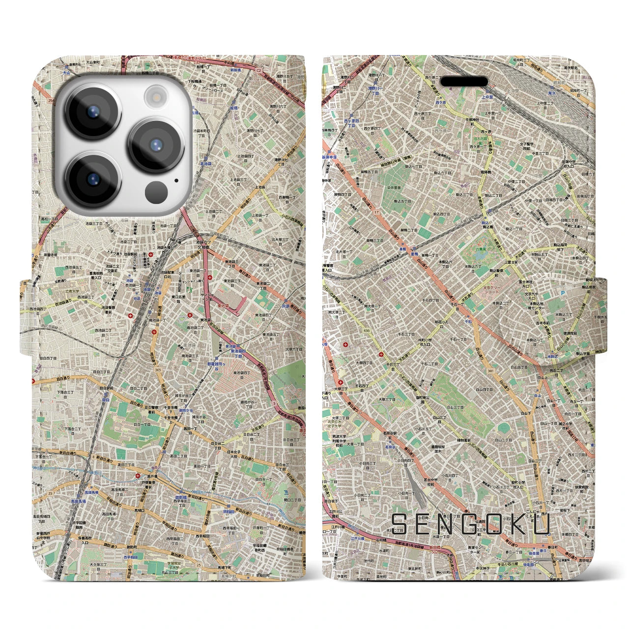 【千石(東京都)】地図柄iPhoneケース(手帳タイプ)