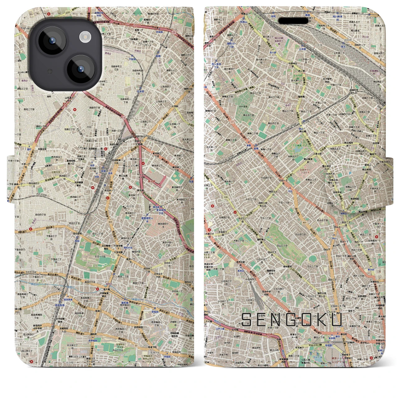 【千石(東京都)】地図柄iPhoneケース(手帳タイプ)