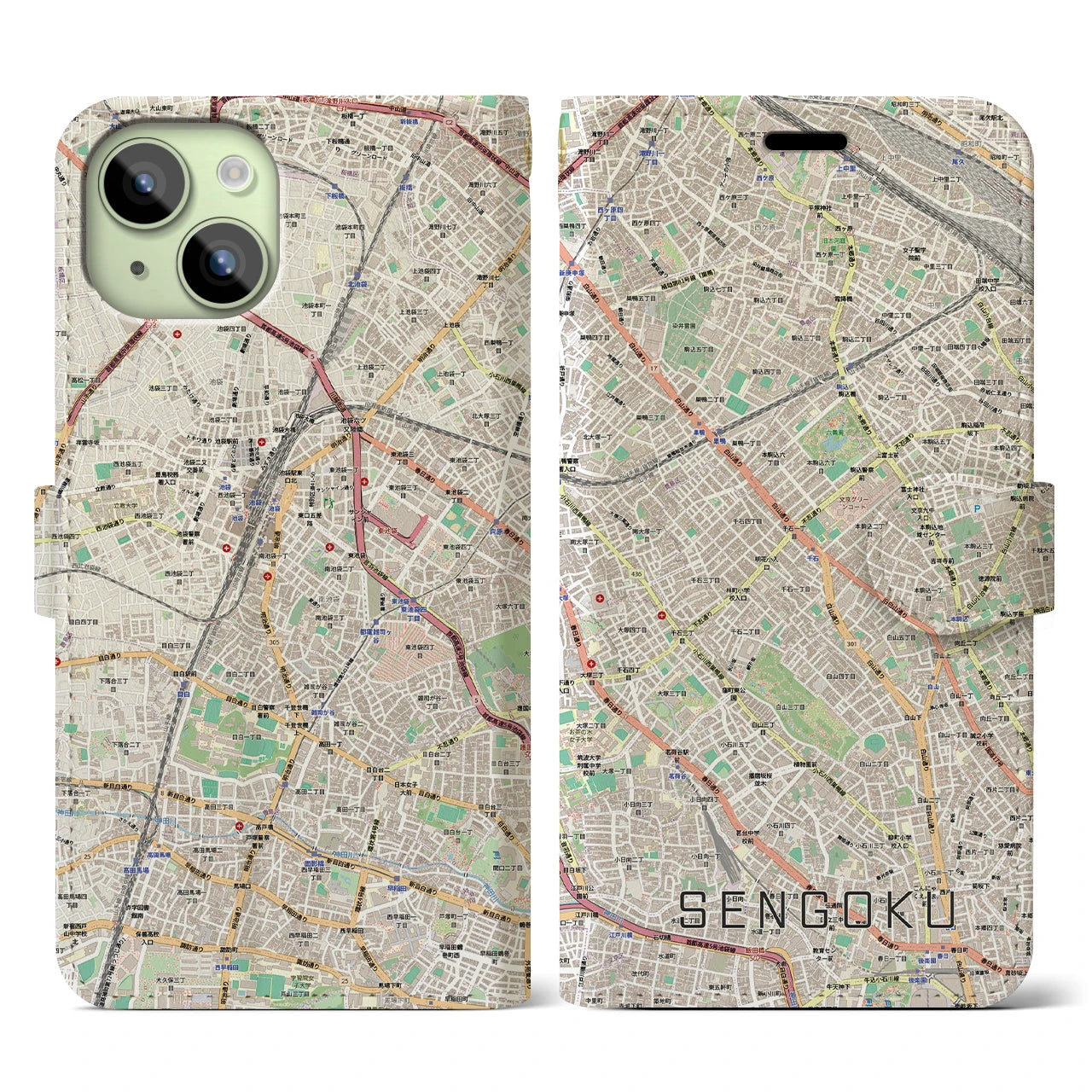 【千石(東京都)】地図柄iPhoneケース(手帳タイプ)