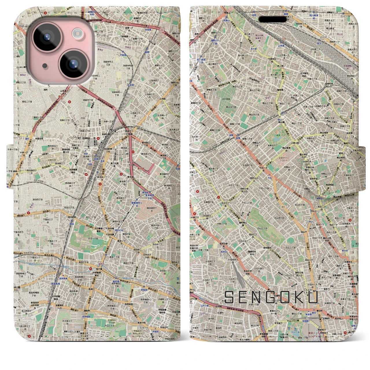 【千石(東京都)】地図柄iPhoneケース(手帳タイプ)