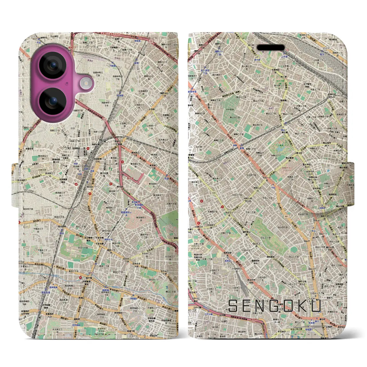 【千石(東京都)】地図柄iPhoneケース(手帳タイプ)