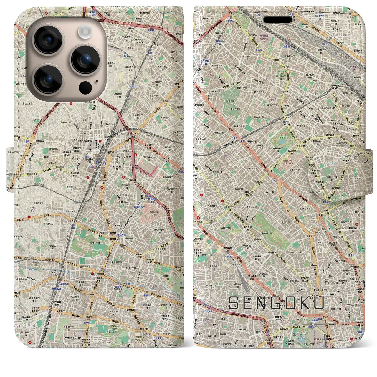 【千石(東京都)】地図柄iPhoneケース(手帳タイプ)