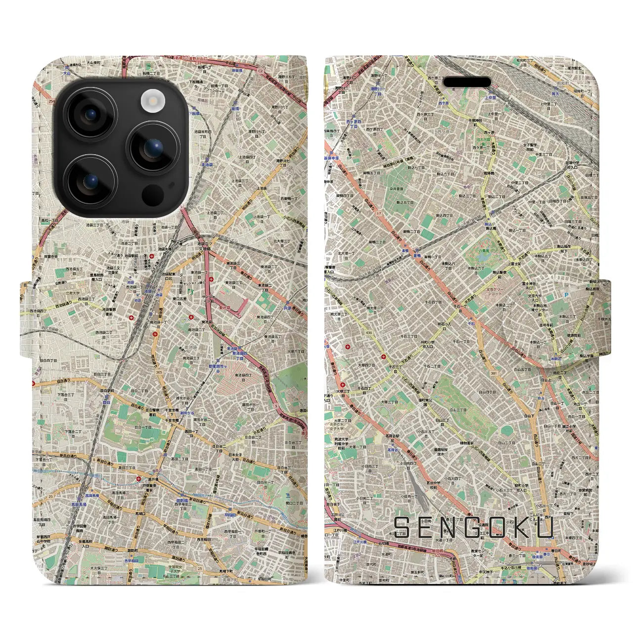 【千石(東京都)】地図柄iPhoneケース(手帳タイプ)