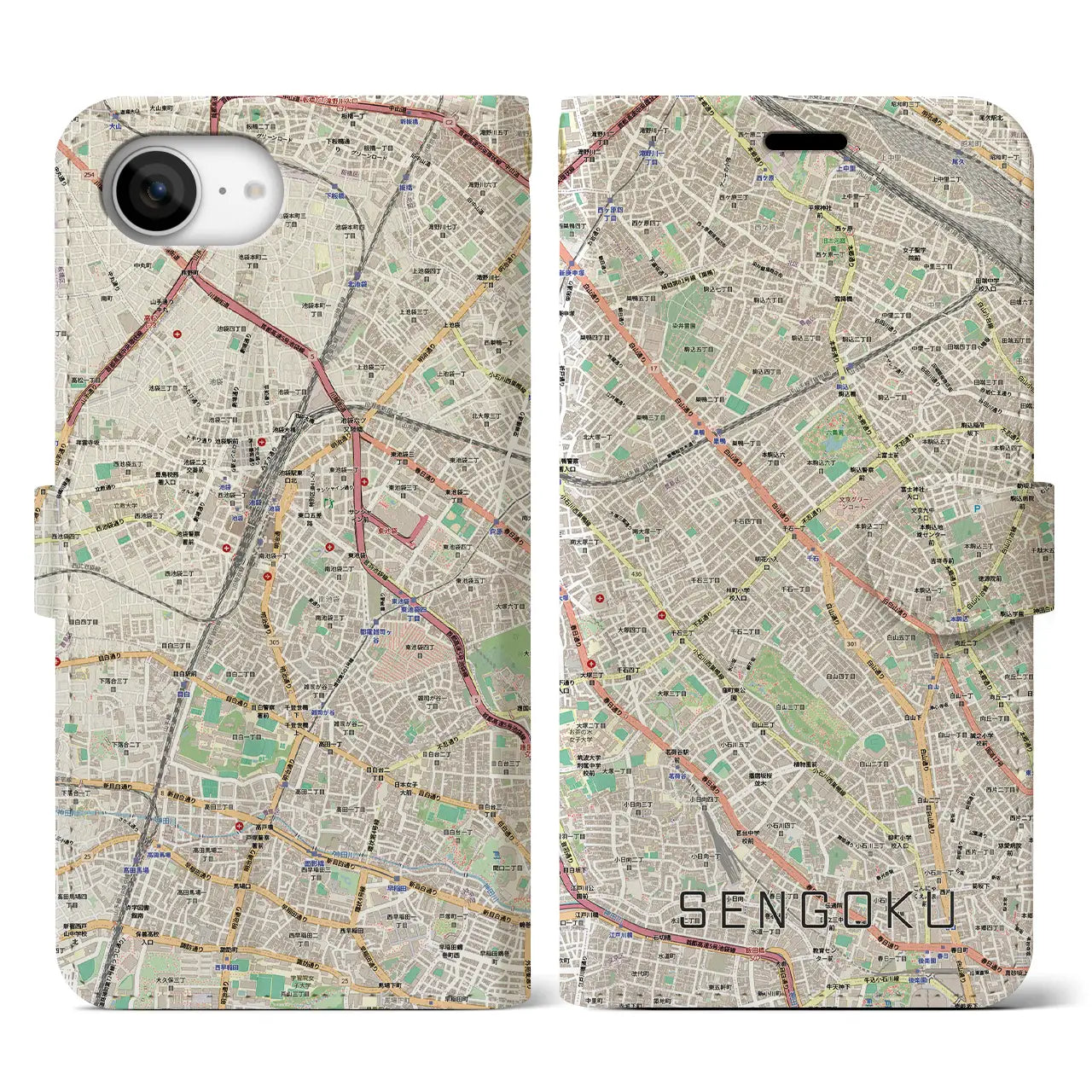 【千石(東京都)】地図柄iPhoneケース(手帳タイプ)