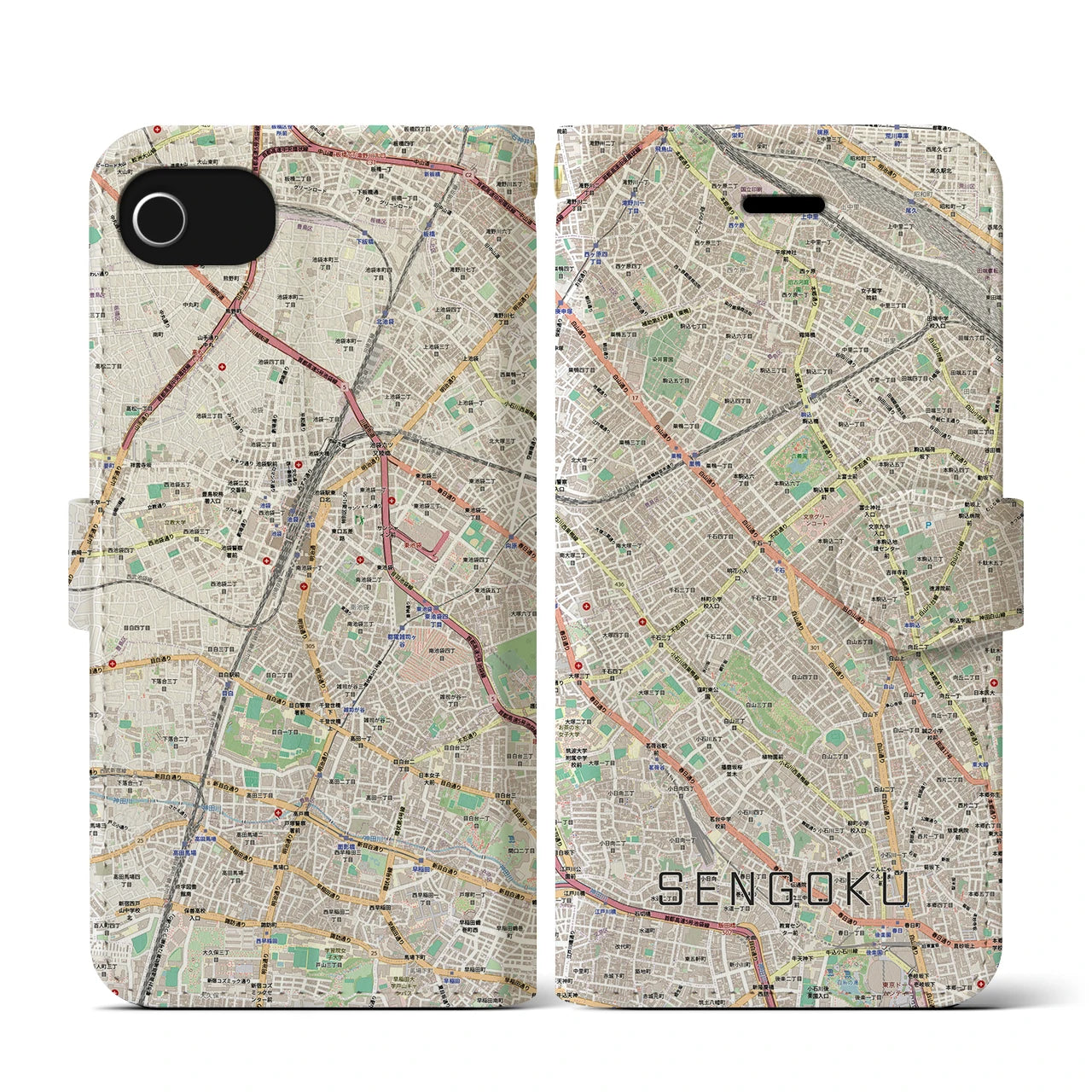 【千石(東京都)】地図柄iPhoneケース(手帳タイプ)