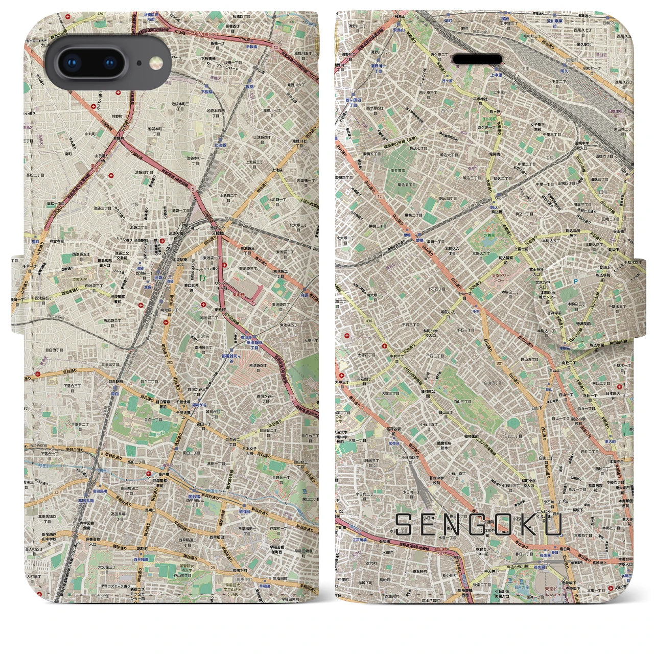【千石(東京都)】地図柄iPhoneケース(手帳タイプ)