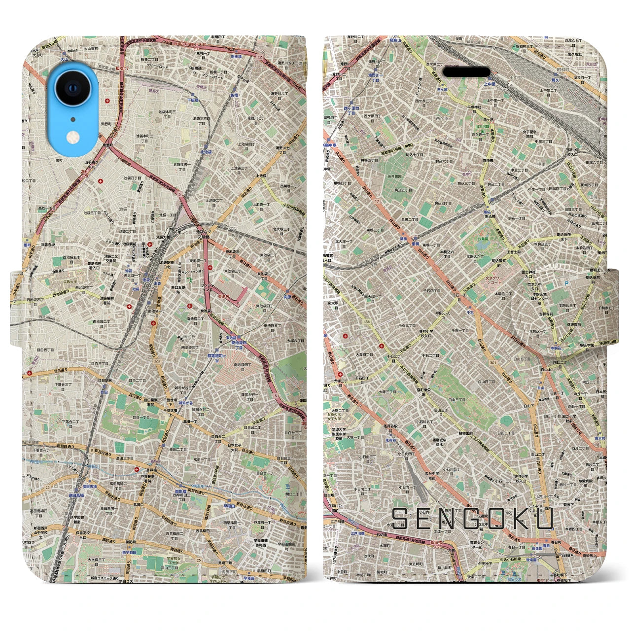 【千石(東京都)】地図柄iPhoneケース(手帳タイプ)