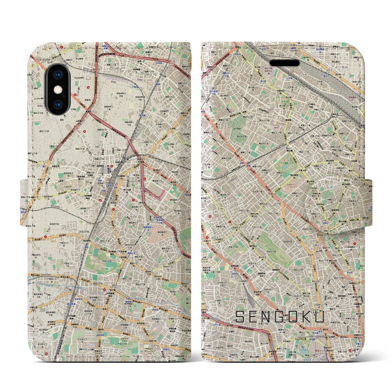 【千石(東京都)】地図柄iPhoneケース(手帳タイプ)