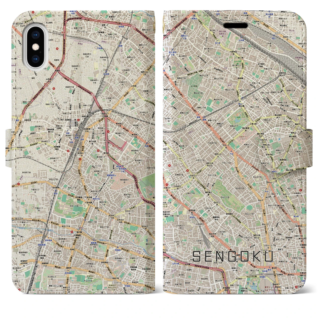 【千石(東京都)】地図柄iPhoneケース(手帳タイプ)