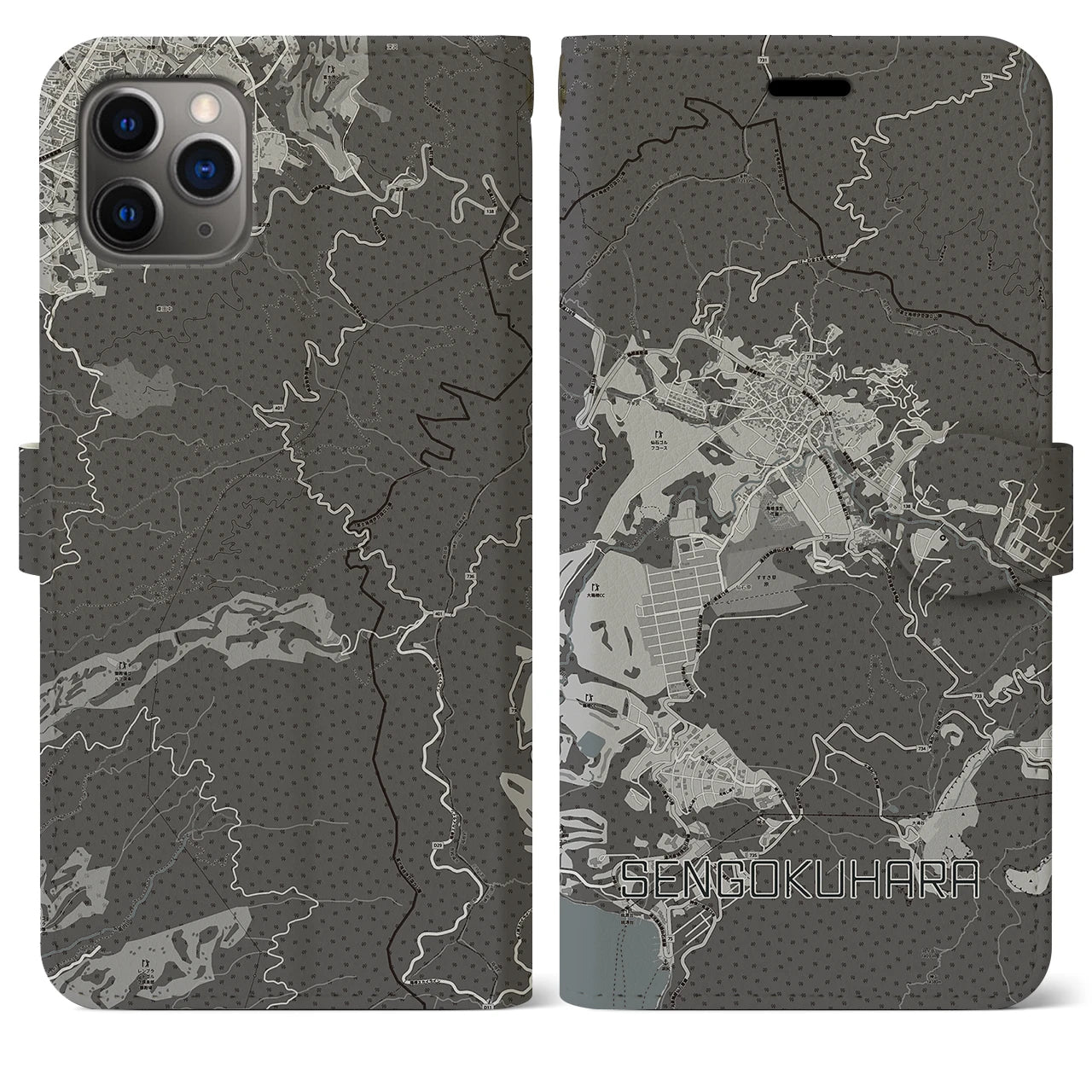 【仙石原(神奈川県)】地図柄iPhoneケース(手帳タイプ)モノトーン・iPhone 11 Pro Max 用