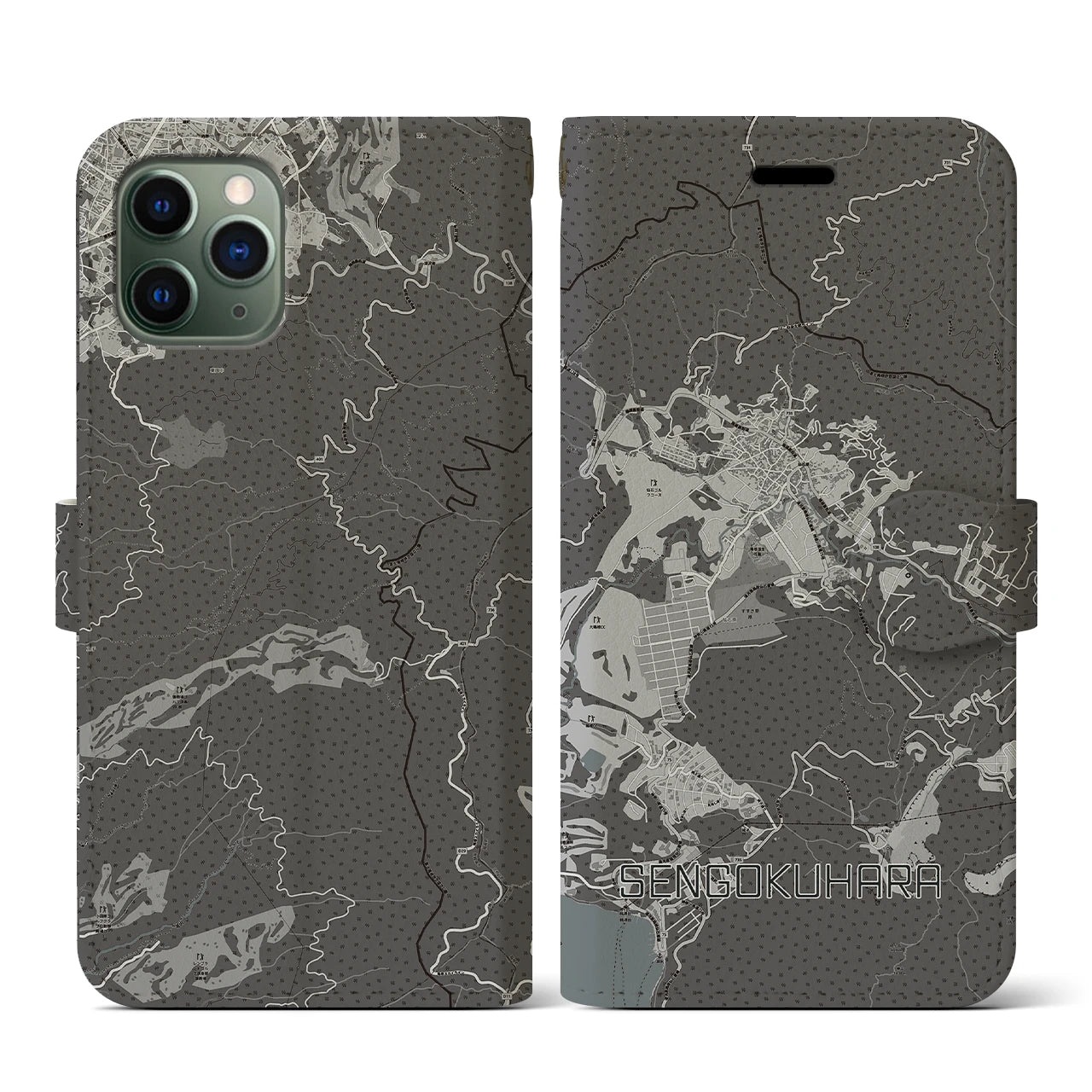 【仙石原(神奈川県)】地図柄iPhoneケース(手帳タイプ)モノトーン・iPhone 11 Pro 用
