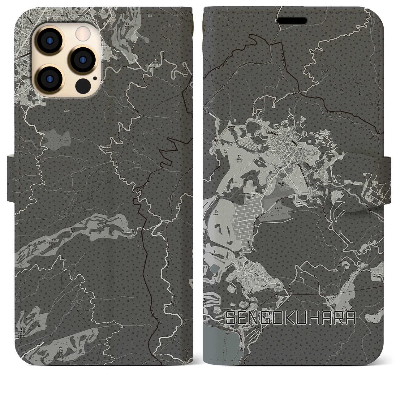 【仙石原(神奈川県)】地図柄iPhoneケース(手帳タイプ)モノトーン・iPhone 12 Pro Max 用
